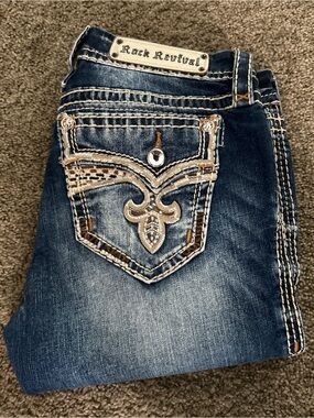 Rock Revival Women’s Indigo Blue Embroidered Pocket Boot Cut Jeans